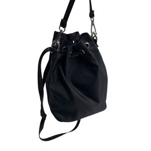 Main Character Black Nylon Drawstring Mini Bucket Bag